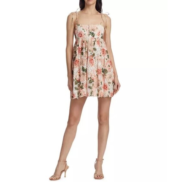 Alice + Olivia 'Lorelle' Eyelet Mini-Dress, Morningside Floral White - Picture 1 of 5